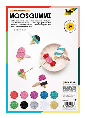 folia 239109 - Moosgummi Glitter, 2 mm, ca. 20 x 29 cm, 10 Bögen, sortiert...