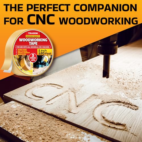 Image of Trazon Double Sided Woodworking Tape Super Strong, 3 Pack, 1 Inch x 120 Feet, Wood Crafter Sticky Tool, Two Side Adhesive for Router Templates and CNC Machine, Removable & Residue Free
