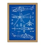 Mil MI-35 Hind Helicopter Gunship Blueprint Plan Artwork Framed Wall Art Print 18X24 Inch