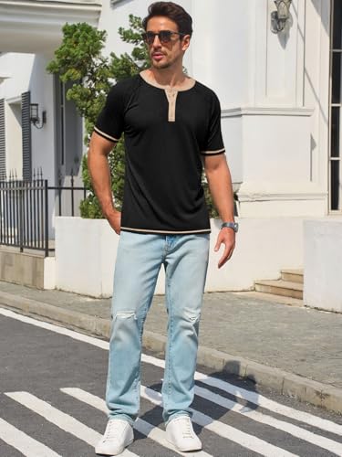 Makkrom Mens Henley Shirts Short Sleeve Casual Summer Basic T Shirts Button Vintage Lightweight Tee Tops4