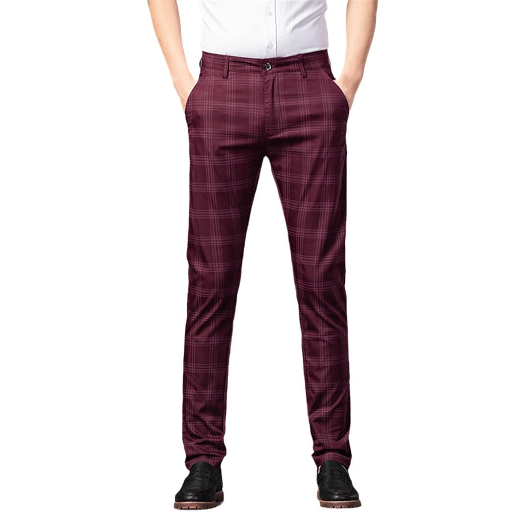 Vogrtcc Pantalones A Cuadros para Hombre Pantalones De Traje De Oficina De Ajuste Regular Pantalones De Vestir Formales