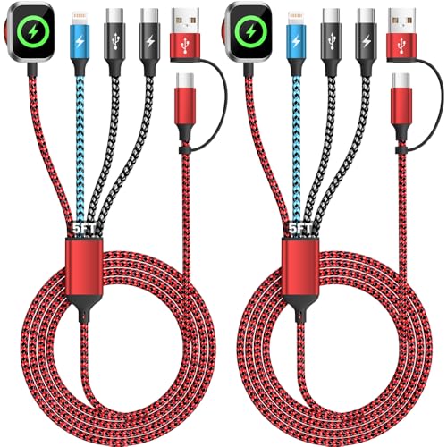 Image of Travel Essentials Dual Type-C Port 4 in 2 Multi Charging Cable for iWatch Charger /iPhone 17 /IP, Cruise Vacation Camping Essentials 2026 for iWatch 11-2 /Ultra,iPhone 17-8, GalaxyS26-S21,Car -2Pack,5FT