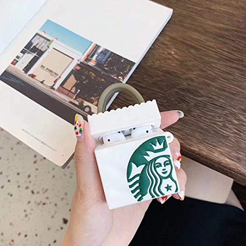 Image of PEFKO PSS121 AirPods Pro Soft Silicone Protective Case 3D Design Shockproof Case Cover with Anti-Lost Metal Keyring Compatible for Apple AirPods Pro (Starbucks Bag)