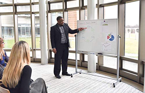 Offex 48" X 36" Double Sided Rolling Reversible Dry Erase Magnetic Whiteboard With Aluminum Frame And Marker Tray - Perfect For School, Classroom, Conference And Presentation #TOP5