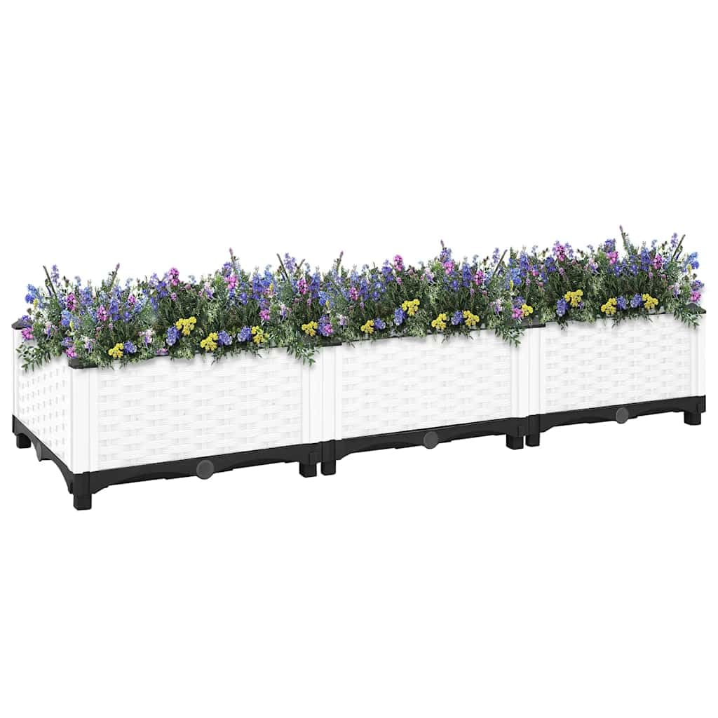 Donica do podwyższonej rabaty 120x40x23 cm polipropylen biała rattan ogrodowa duża pojemność na kwiaty warzywa zioła balkon taras