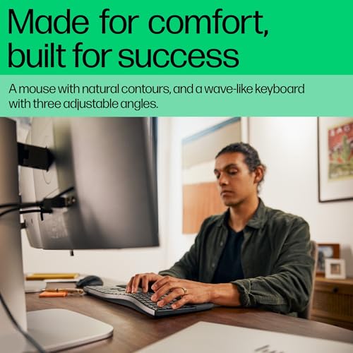 HP 680 Comfort Dual-Mode Keyboard/Mouse Combo | Wave shape keyboard with three adjustable angles | Quiet typing | 4D tilt wheel with fast scroll Unifying Dongle - Image 2