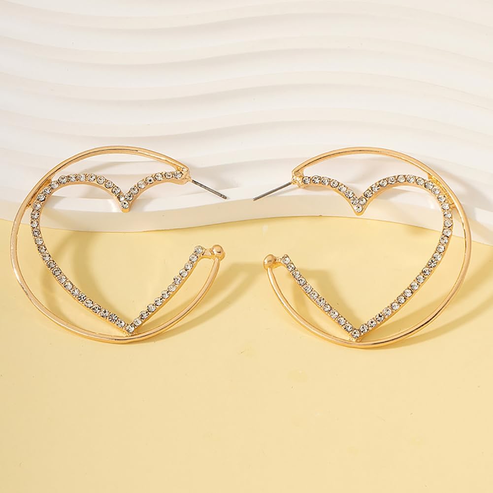 Crystal Heart Hoop Statemenet Earrings for Women,14K Gold Sparkly Circle Cubic Zirconia Love Shaped Earrings Party Trendy Jewelry Gifts - Image 5