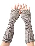 Women Long Knitted Arm Sleeves Woolen Warm Hand Cover Comfortable Winter Fashion Thumbhole Gloves For Girls & Ladies Hand Warmer (Grey)