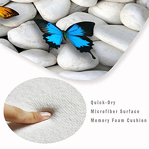 Wodejia Bath Rugs Sponge Foam Soft For Bathroom And Kitchen ,Flannel Mat Non Slip Bright 3D Printed ,Clearance Mats Absorbent Moisture Dust Forlaundry Room（Butterfly White Pebbles #TOP2