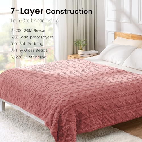 Image of Drewin Weighted Blanket for Adults Queen Size 15lbs, Soft Cozy Turtleback Sherpa Weighted Blankets for Sleeping and Calming, Thick Bed Blanket for Couch Bed, 60 x 80 inches, Apricot Pink