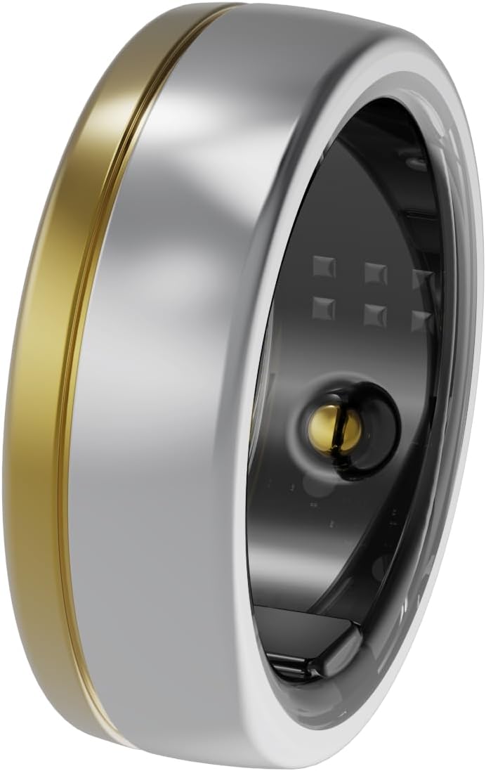 Ring Smart ECG Fitness Ring - Medical Grade Heart & Sleep Tracker, AI ECG Analysis, 10-Day Battery, Sleep/SpO2 Tracker, IP68 Waterproof, No APP Subscription,Wireless Charging (Gold and Silver, 10)
