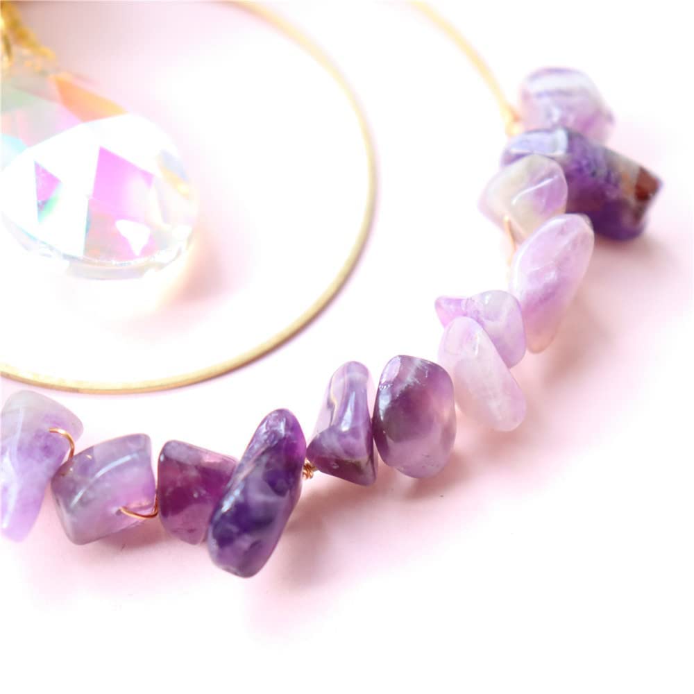 DyNec Sonnenfänger Mit Mond & Amethyst-Kristallen – Goldene Kette, Magische Lichtreflexe Für Fenster, Garten & Wohnung