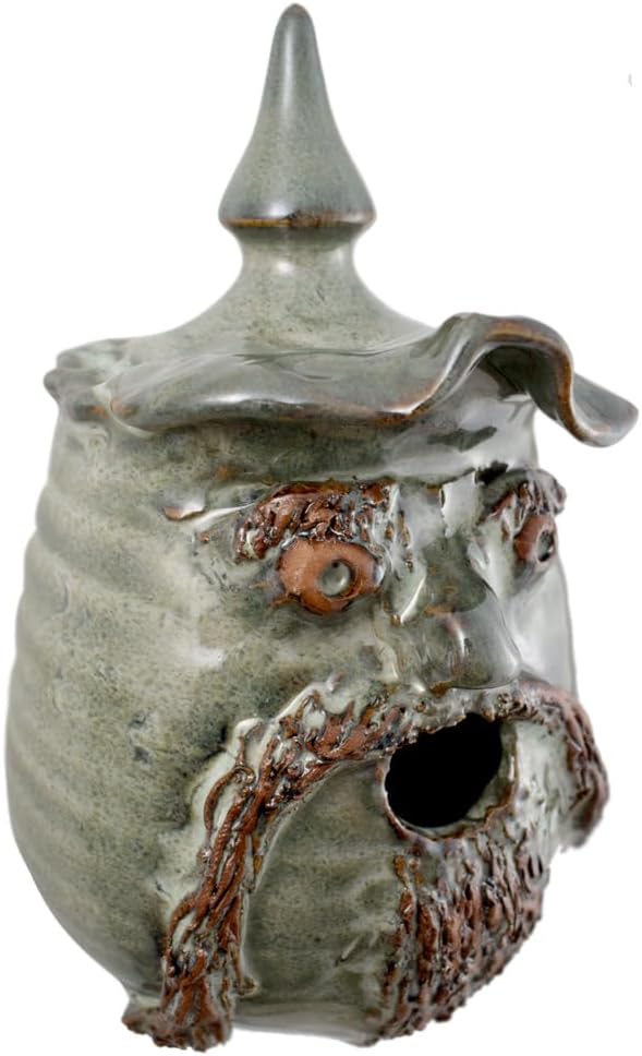 Whimsical Woodsman Wall-Mounted Birdhouse - American Handmade Stoneware Pottery, Folk Art Face Jug Style, 10.5"