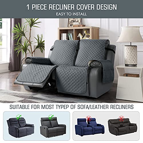 Image of TAOCOCO Recliner Sofa Covers 2 Seater,Recliner Chair Covers,Washable Recliner Slipcovers with Pockets,Non-slip Recliner Protectors with Adjustable Elastic Strap(Dark Grey)