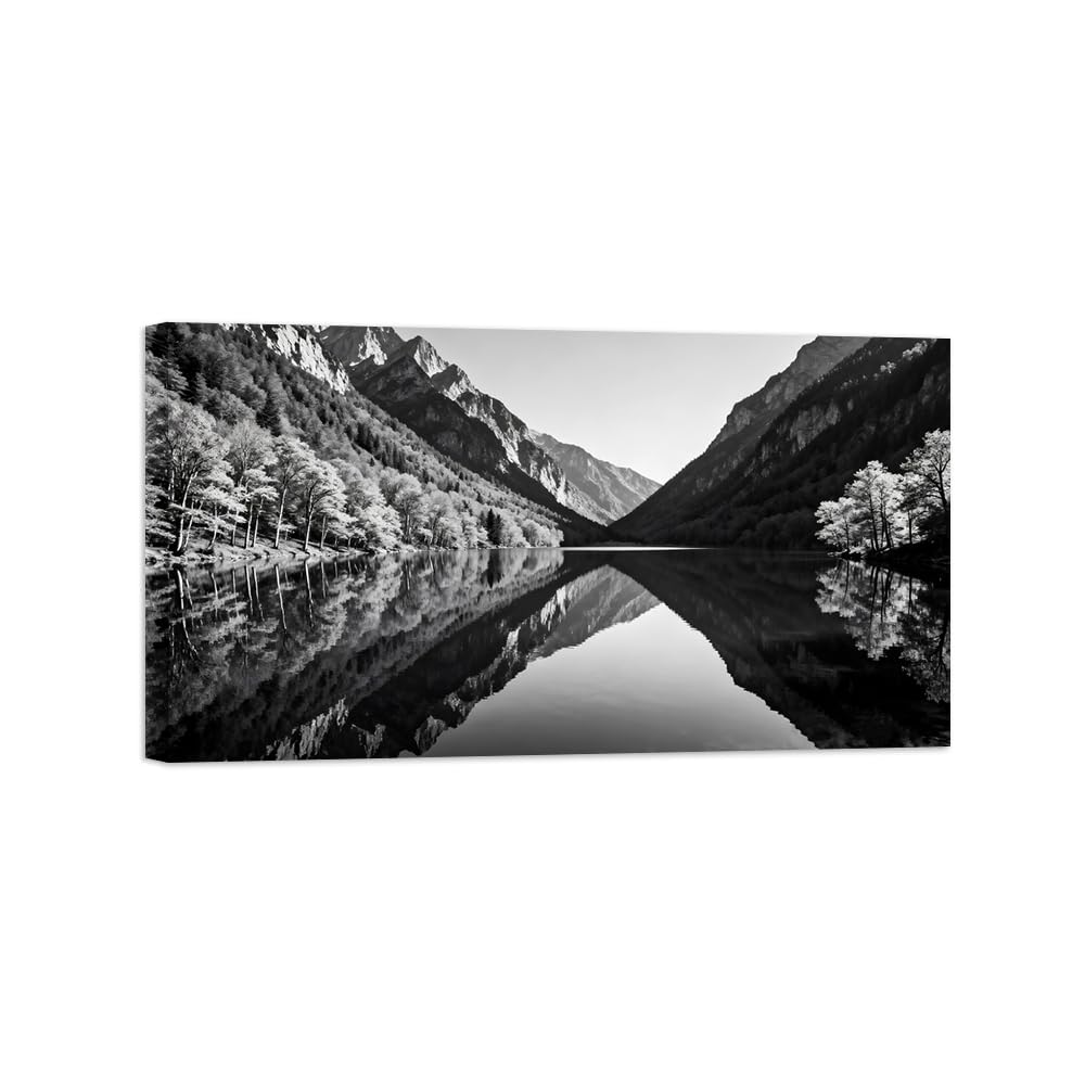Lake Mountain No.5 Black White Landscape Wall Art Prints 40x70cm Framed