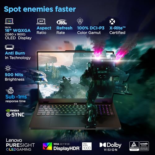 Image of Lenovo Legion Pro 5 2025 Intel Core Ultra 9 275HX | NVIDIA RTX 5070 8GB (32GB RAM /1TB SSD /WQXGA OLED /165Hz /16 (40.6cm) /Windows 11 /Office 2024+AI Now /Black /2.4Kg), 83F3007BIN AI Powered Gaming Laptop