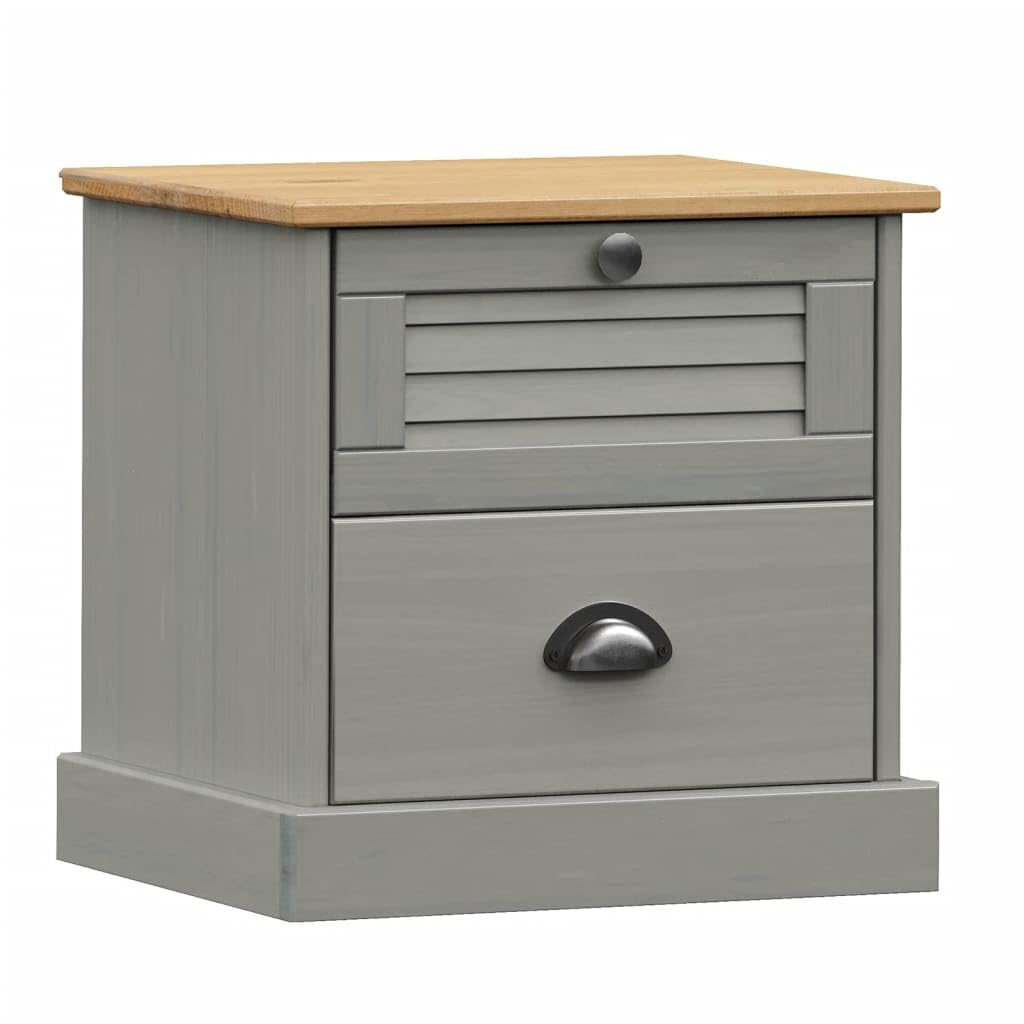 Mesita de noche gris 42 x 35 x 42 cm madera maciza de pino