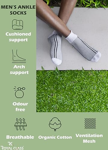 Image of RC. ROYAL CLASS Ankle Length Cotton Cushioned Terry Socks for Men, Hi-Performance, Ventilated, Moisture Wicking, Durable socks, Pack of 6 Pairs