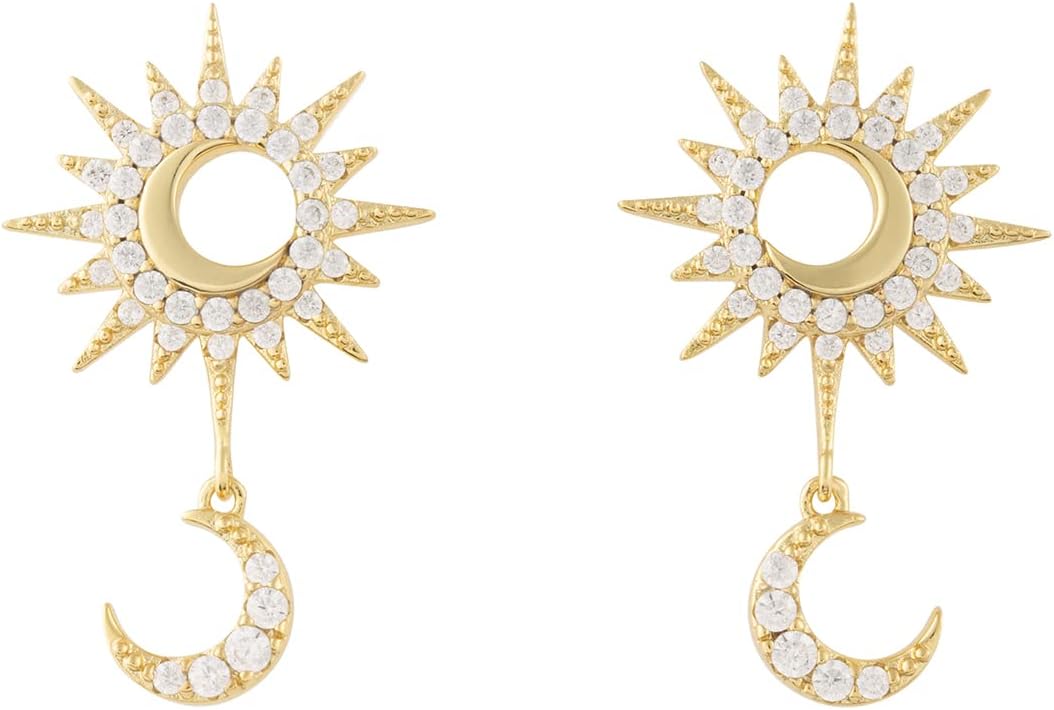 Wanderlust + Co Sunlit Crescent Drop Earrings 14K Gold/Rhodium Plated Hypoallergenic Jewelry Shower-safe