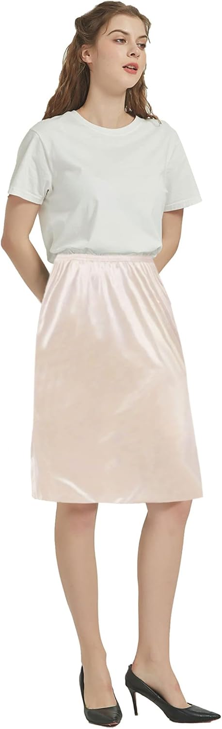 Ellames Women's 2 Pieces Half Slips for Under Dresses Satin Long Underskirt Half Slip Shirt Skirt Extender - Image 3