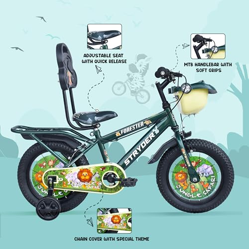Image of Stryder 14T Forester IC (Carrier) Kids Cycle | 14-Inch | Age 3-5 Years | Height 36-40″ | Steel Frame | Adjustable Seat Height | Military Green | BMX Style