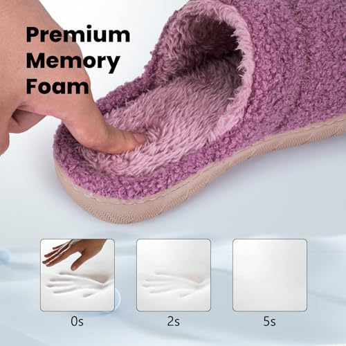 Women's Fuzzy Slip-on Slippers Warm Cozy Soft Lightweight Memory Foam Indoor House Shoes4