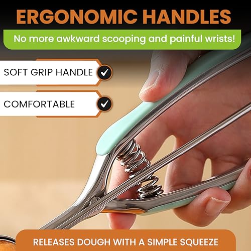 Image of Spring Chef Medium #40 Stainless Steel Cookie Scoop for Baking, Multifunctional Kitchen Food Scooper with Trigger Release, 1.7 Tablespoon Melon Scooper - Dishwasher Safe Meatball Scoop - Mint