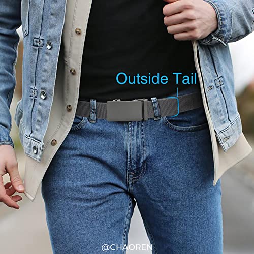 Image of Chaoren Leather Ratchet Belt 2 Pack Dress with Click Sliding Buckle 1 3 /8 inch in Gift Set Box - Adjustable Trim to Fit