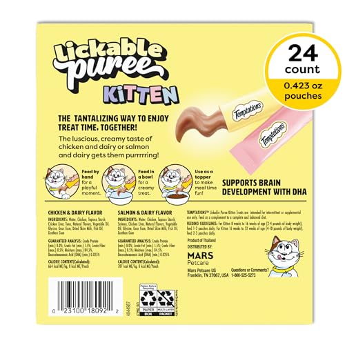 Temptations Lickable Puree Kitten Cat Treats, Chicken & Salmon, 24 Count - Image 2