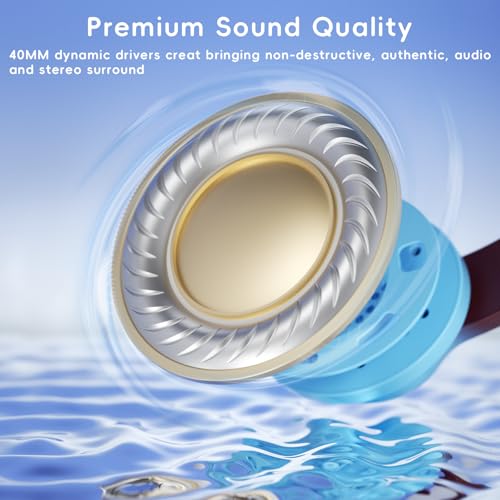 Image of Candy Bila Kids Headphones, Wired Headphones for Kids Over Ear with Microphone, 85 /94dB Volume Headphone for Girls Boys, Foldable Headphone for Learning & Entertainment, Gradient Caramel Blue