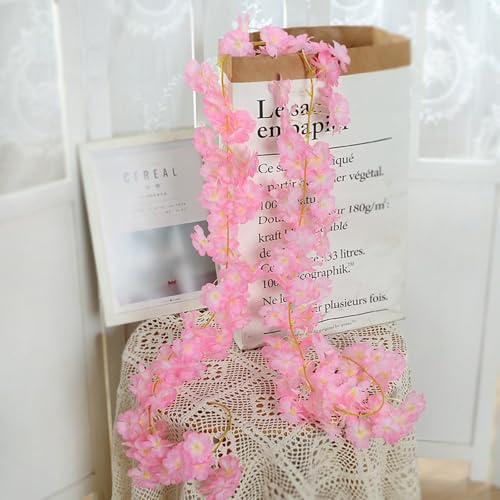BSITSSS 3 Stück Künstliche Blumen Girlande 180cm Kirschblüten Girlande Blumengirlande Rosa Kunstblumen Hängend Blumenranken Künstlich Sakura Deko für Hochzeit, Party, Haus, Garten Dekoration