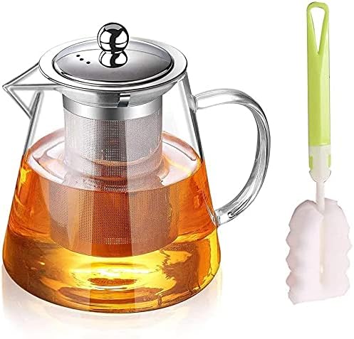 Tetera de vidrio de 25 onzas con infusor, resistente al calor con infusor extraíble, ollas de té de vidrio transparente de borosilicato para té de