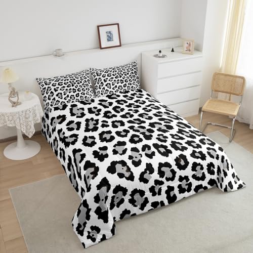 Image of Feelyou Leopard Comforter Set Black Grey Cheetah Print Bedding Set for Kids Boys Girls Teens Decor Cow Comforter Africa Animal Duvet Set 3Pcs King Size Boys