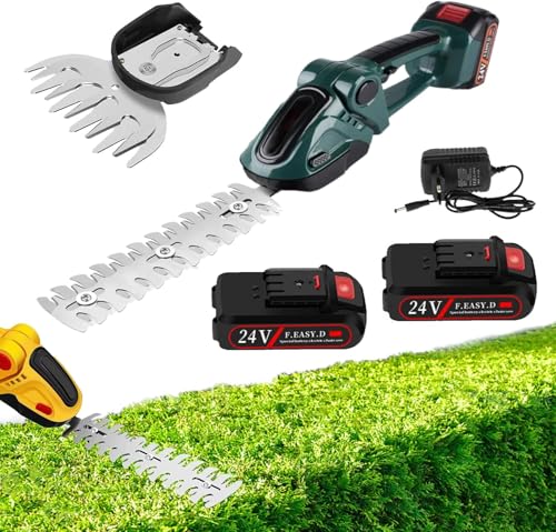 Taille-Haie sans Fil 24V, Cisaille À Gazon 2-en-1 avec 2 Batteries 2000 mAh Et Chargeur, Taille-Arbustes Et Coupe-Bordure, Portable 20 000 TR/Min avec 2...