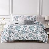 Modern Threads 5-Piece Printed Comforter Set, Athenas Queen in White and Teal – Soft Comforter, 2 Pillow Shams, and 2 Decorative Pillows