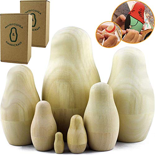 Matryoshka Russian Nesting Doll Babushka Blank Unpainted Set Handmade Souvenir Gift Handicraft 14 Pcs 2-Pack #TOP6