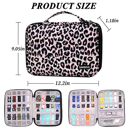 Sambois Watch Band Storage Case Holder For 35 Watch Straps, Portable Watch Band Case Organizer Storage Bag Compatible With Apple Watch Band, Watch Band Pin, Cable, Headset Accessories (Pink Leopard) #TOP4