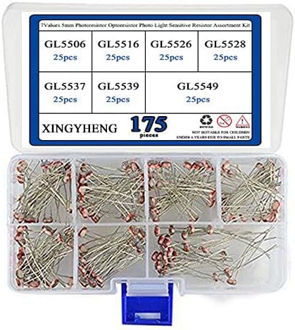 XINGYHENG 175pcs 7Values 5mm Photoresistor Optoresistor Photo Light Sensitive Resistor Assortment Kit (GL5506 /GL5516 /GL5526 /GL5528 /GL5537 /GM5539 /GL5549) (LDR Photo Resistors Light-dependen)