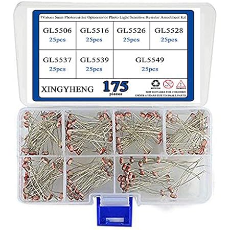 XINGYHENG 175pcs 7Values 5mm Photoresistor Optoresistor Photo Light Sensitive Resistor Assortment Kit (GL5506 /GL5516 /GL5526 /GL5528 /GL5537 /GM5539 /GL5549) (LDR Photo Resistors Light-dependen)