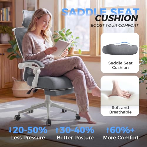 Image of CYKOV Ergonomic Office Chair with Footrest - Adjustable Lumbar Support & Headrest, 90-135 Reclining Mesh Back Computer Chair - Home Office /Gaming, 350lbs Capacity
