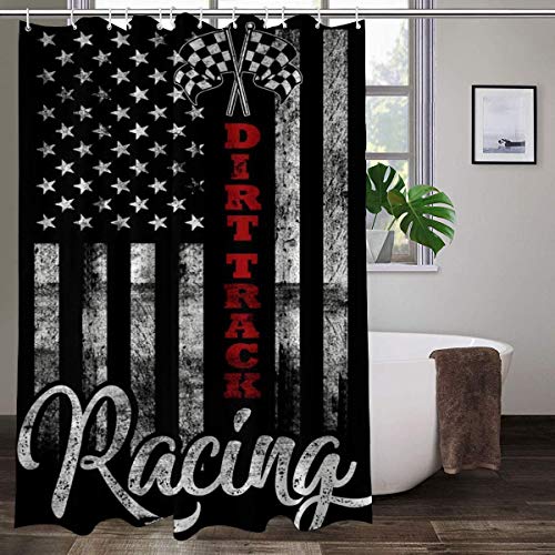 Cairuo American Flag Dirt Track Racing Gift Shirt Car Bike Driver Waterproof Fabric Shower Curtains For Bathroom With 12 Plastic Hooks #TOP6