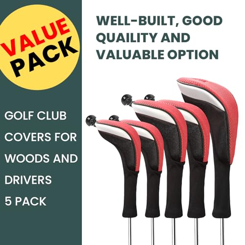 FINGER TEN Golf Club Head Covers Woods Driver Fairway Hybrid 3/4/5 Set, Headcovers Men 1 3 5 7 X Interchangeable Number Tag, Fit All Wood Clubs - Image 3