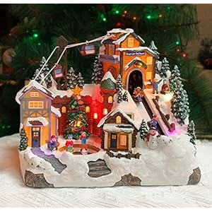 Moments In Time Christmas Village Building, Mount Lure Sled Resort, Ski Resort with Ski Lift with LED Lights, Christmas…