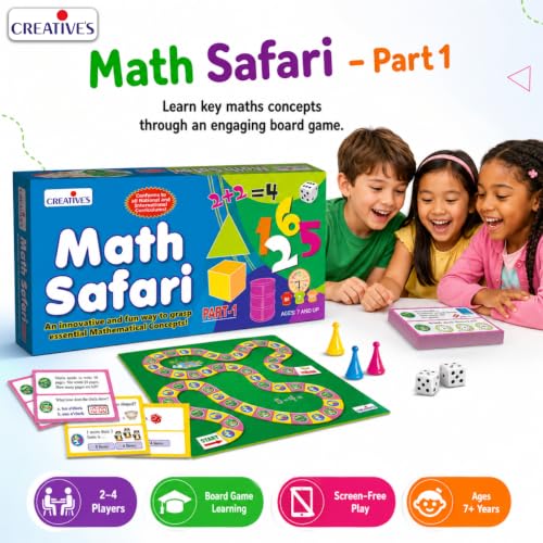 Image of Creative's Math Safari Part-1, Maths Quiz Board Games,180 Question Answer Cards 720 Questions, Shapes Numbers Addition Subtraction Measurement Time, Educational Gift STEM Toy Ages 7 & Up