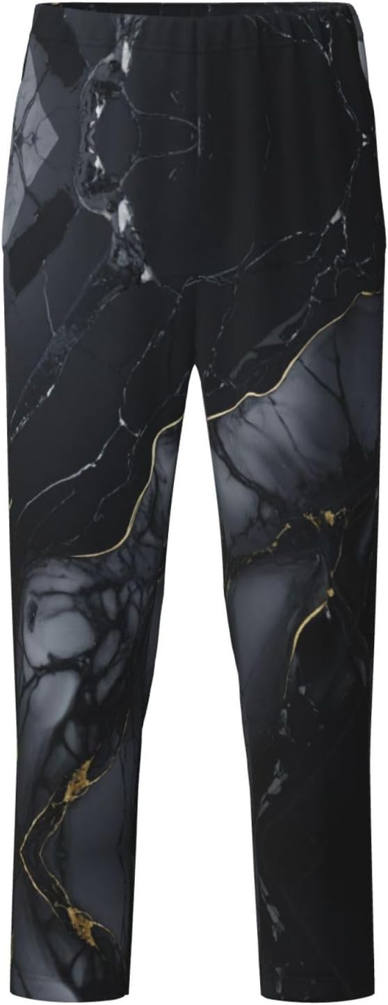 Black Marble Print Fashion Pajama Bottoms,Cotton Pajamas,For Both Lounging At Home And Casual Outings