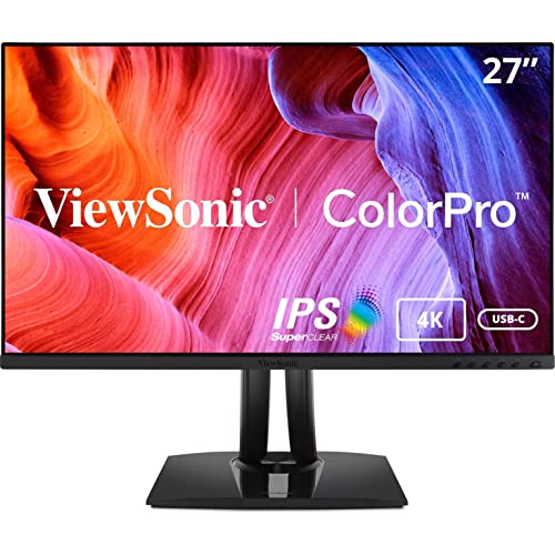ViewSonic VP2756-4K 27 Inch/68.5 cms 3840 x 2160 Pixels Premium IPS 4K Ergonomic Monitor with Ultra-Thin Bezels, Color Accuracy, Pantone Validated, HDMI, DisplayPort and USB Type C, Black