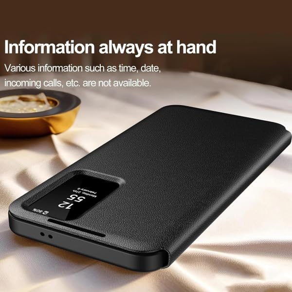 Image of Smart View Wallet Case for Samsung Galaxy S25 Ultra - Premium PU Leather Flip Cover with Mini Display Window, Internal Card Slot. (Black, Samsung Galaxy S24 Ultra)
