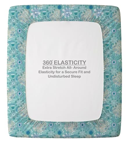 Image of Welspun ENZO King Size Fitted Bedsheet with 2 Pillow Covers | 360 Elastic | 100% Pure Cotton | 72 x 79 Inches | Soft, Breathable, Lightweight & Easy Care | Eggshell Blue