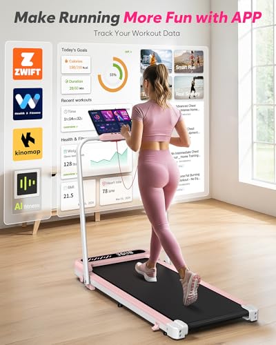 Image of Cardirun Pink Walking Pad Treadmill with Incline and Handle Bar, 3.0HP Quiet Portable Treadmill for Home Small Spaces, Foldable Under Desk Treadmill with Smart App & Remote Control