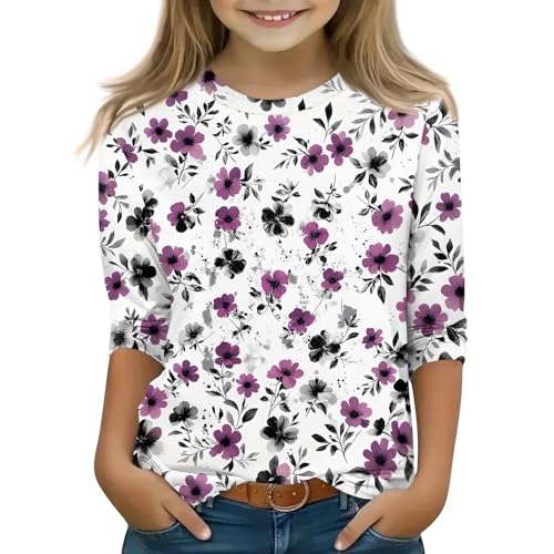 T Shirts for Teen Girls Y2K 3/4 Length Sleeve Clothes Loose Fit Crew Neck Summer Tops Flowy Outfits 5-16 Years